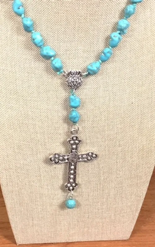 TURQUOISE STONE NECKLACE CROSS ( 36026 ) sold by Oh My Jewelry