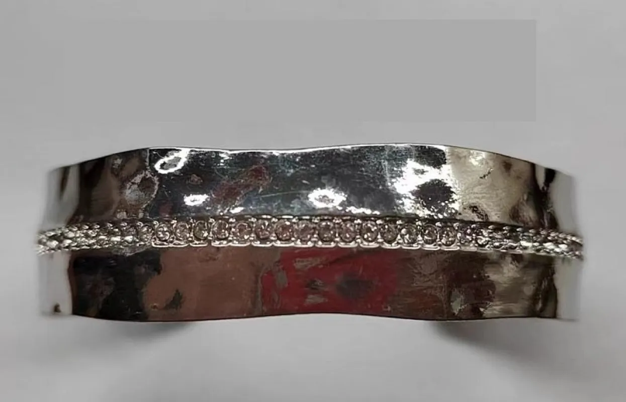 SILVER CUFF BANGLE CLEAR STONES ( 484 RH ) sold by Oh My Jewelry