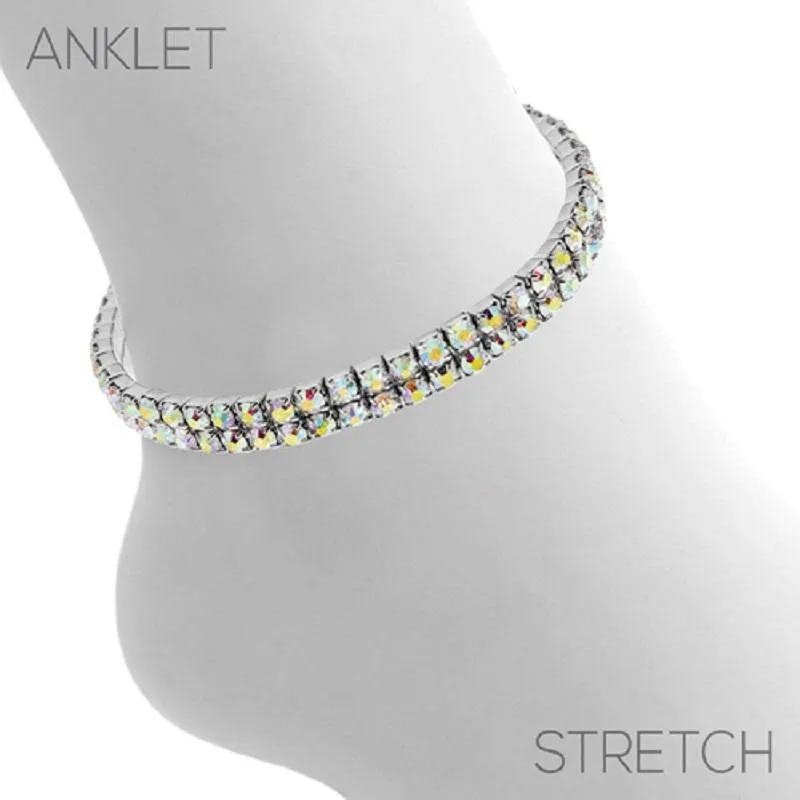 2 Line Rhinestone Silver AB Stretch Anklet ( 80872 SAB ) made by Rebecca Minkoff