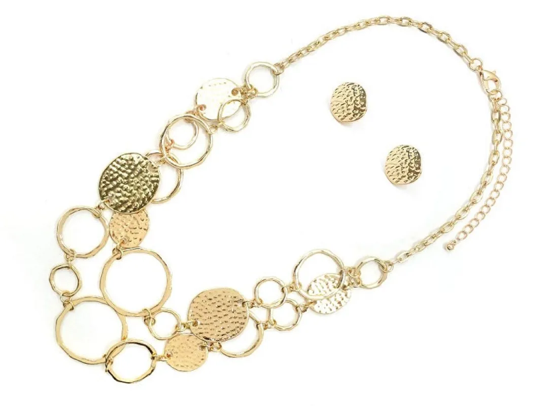 GOLD NECKLACE SET HAMMERED ( 7120 GD ) sold by Oh My Jewelry