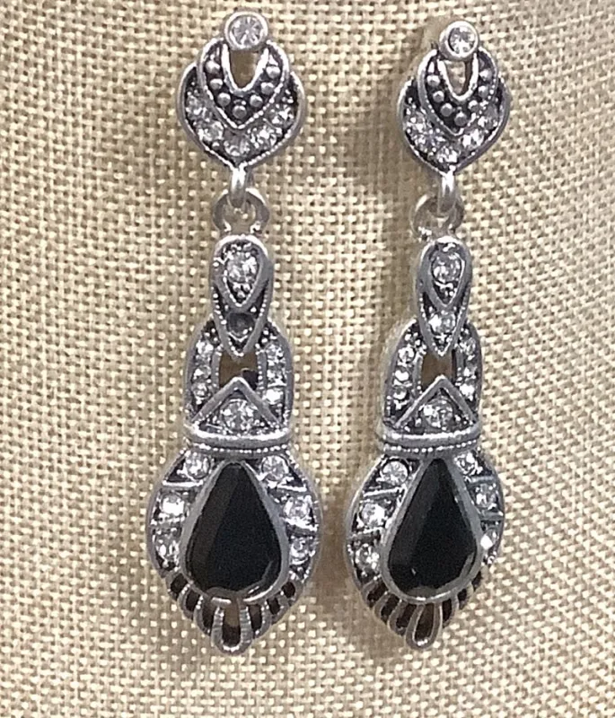 SILVER EARRINGS BLACK CLEAR STONES ( 11110 SBK ) sold by Oh My Jewelry
