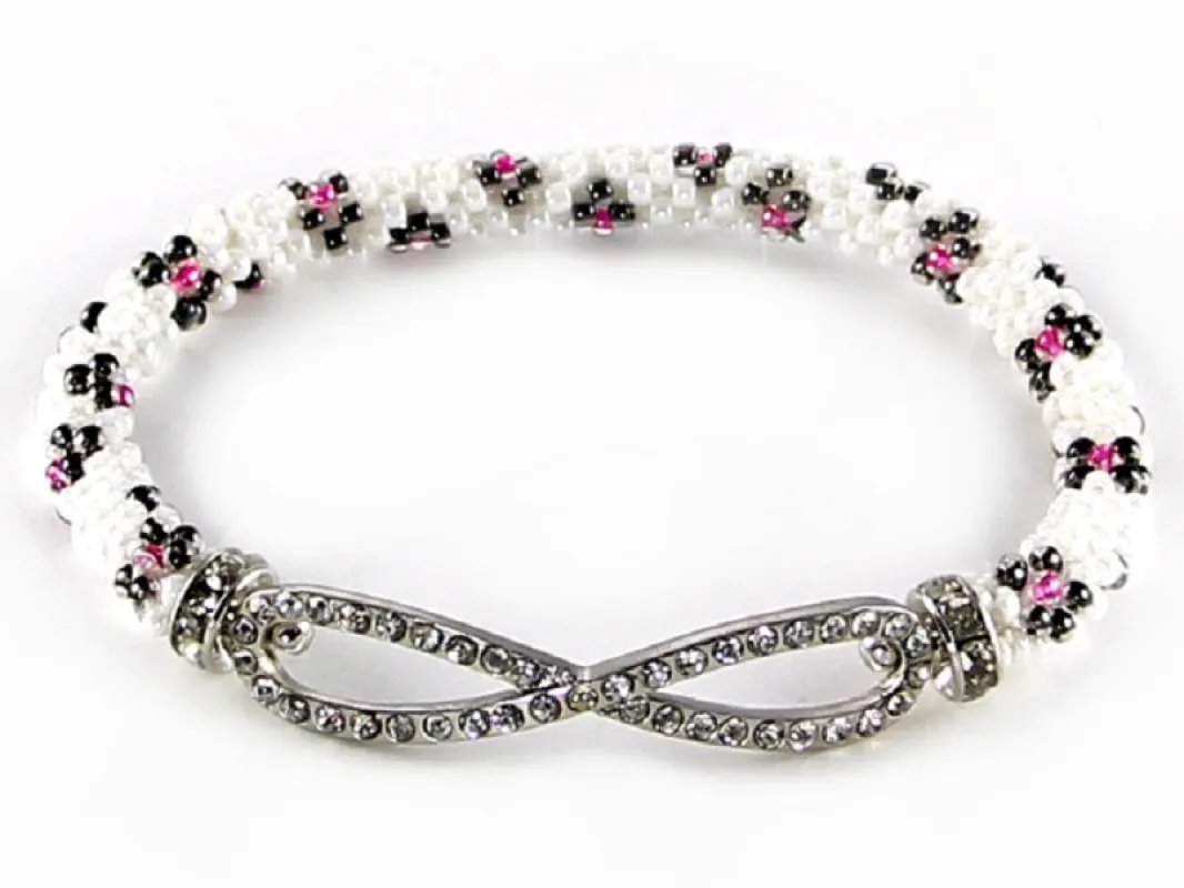 WHITE BLACK BEAD STRETCH BRACELET INFINITY CLEAR STONES ( 6612 BRW ) sold by Oh My Jewelry