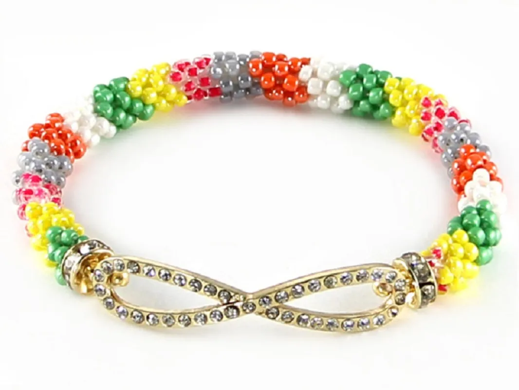 MULTI COLOR BEAD STRETCH BRACELET INFINITY CLEAR STONES ( 6612 FGMT ) sold by Oh My Jewelry