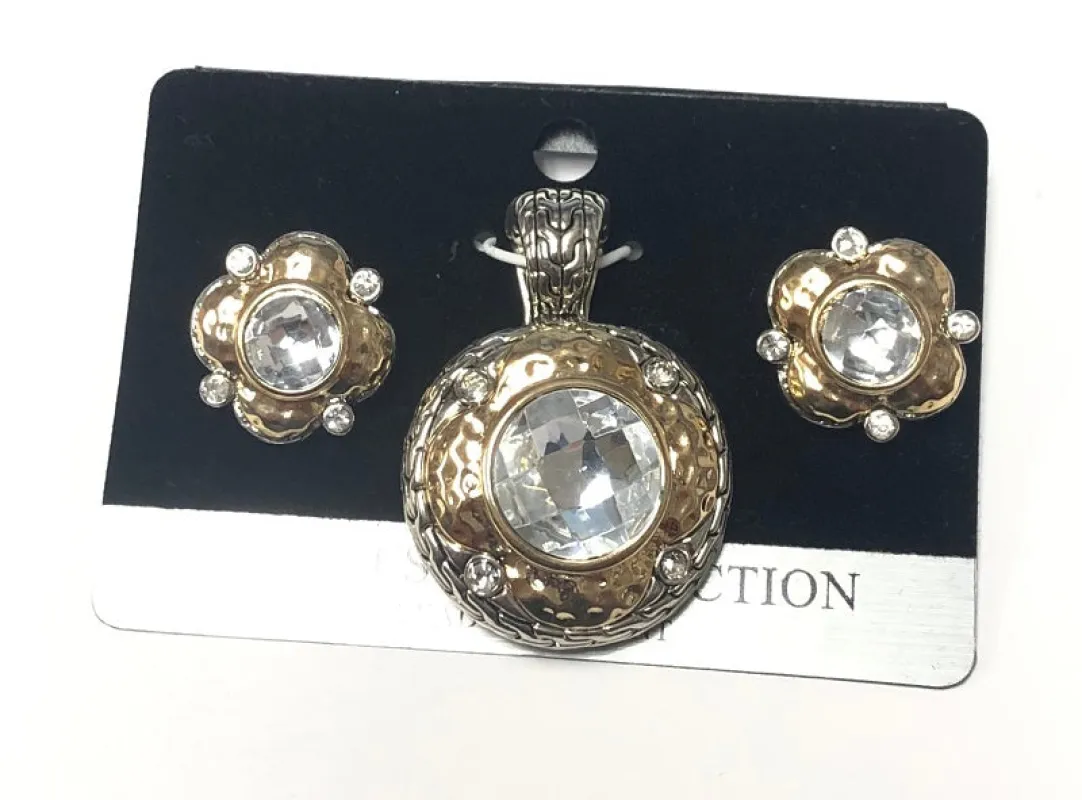 SILVER GOLD PENDANT SET CLEAR STONES ( 2001 CR ) made by Oh My Jewelry