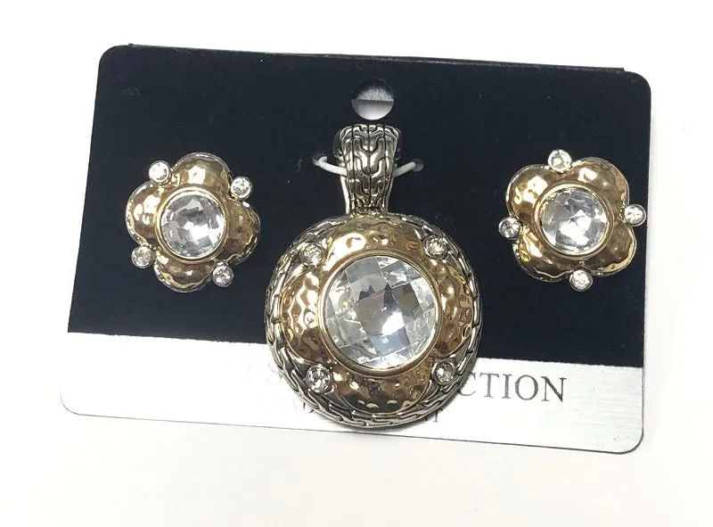 SILVER GOLD PENDANT SET CLEAR STONES ( 2001 CR ) sold by Oh My Jewelry