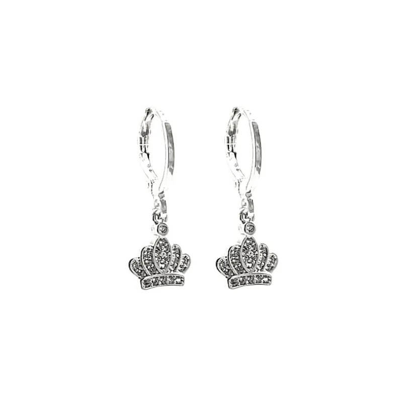 DANGLING SILVER CROWN EARRINGS CLEAR CZ CUBIC ZIRCONIA STONES sold by Oh My Jewelry