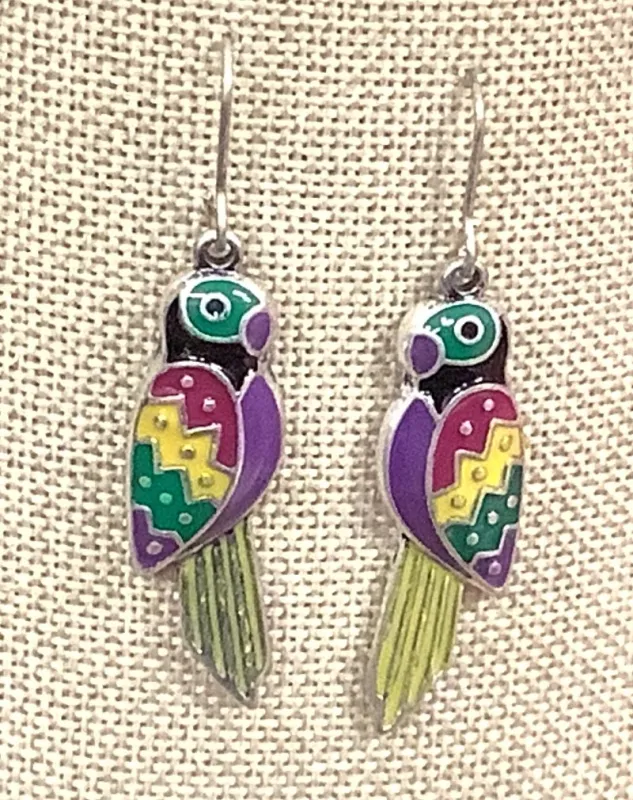 SILVER MULTI COLOR BIRD EARRINGS ( 2121 ) sold by Oh My Jewelry