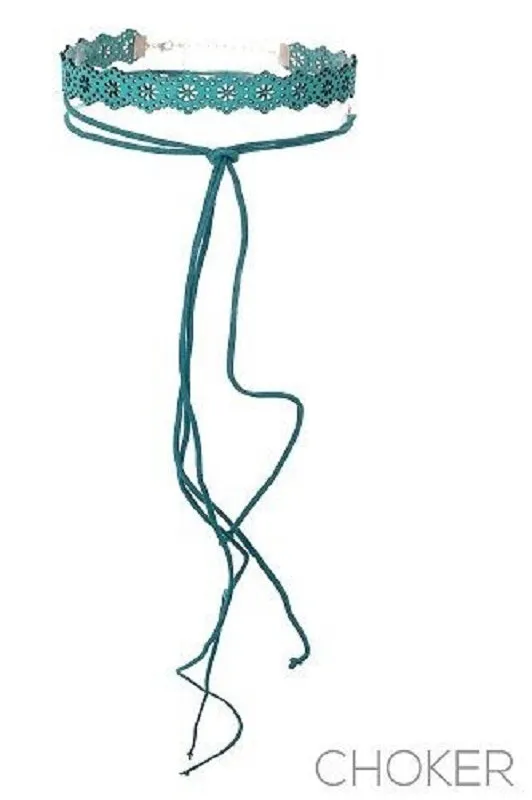 2 LAYER TEAL BLUE LEATHER CHOKERS ( 15983 ) sold by Oh My Jewelry
