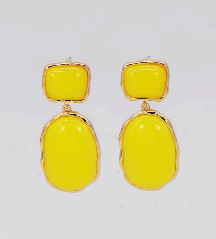 YELLOW RESIN OVAL SHAPE EARRINGS ( 6028 GLYEL ) sold by Oh My Jewelry