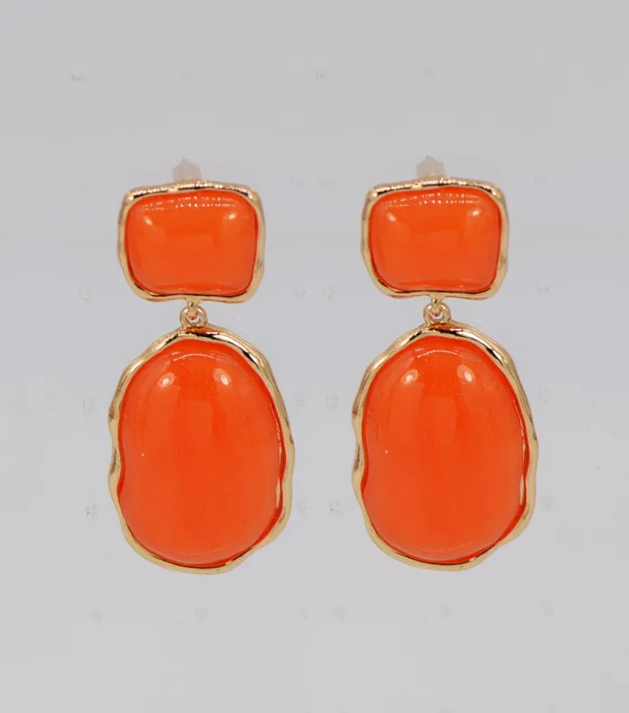 ORANGE RESIN OVAL SHAPE EARRINGS ( 6028 GLORG ) sold by Oh My Jewelry