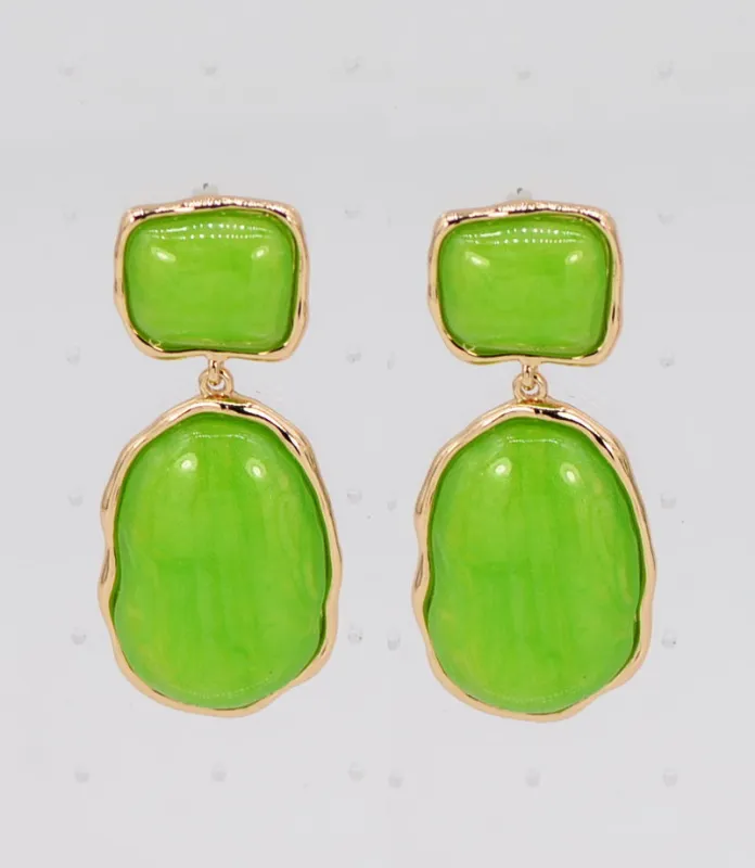 LIME GREEN RESIN OVAL SHAPE EARRINGS ( 6028 GLLIM ) sold by Oh My Jewelry
