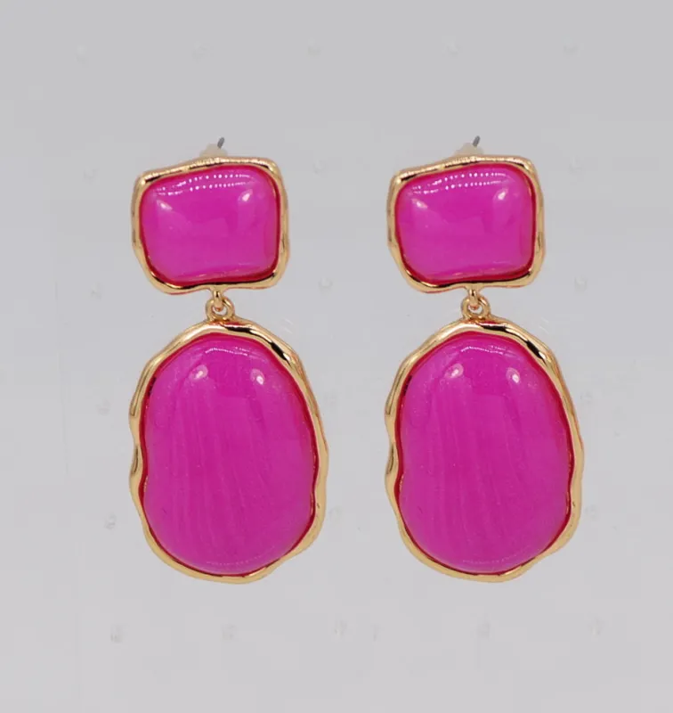 FUCHSIA RESIN OVAL SHAPE EARRINGS ( 6028 GLFUS ) made by Fiesta