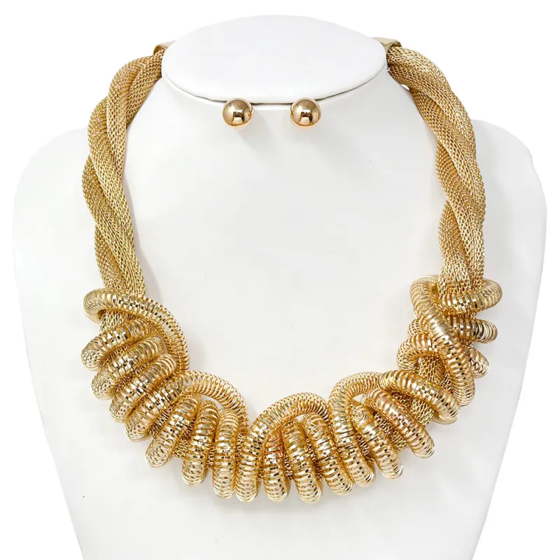 GOLD METAL MESH NECKLACE SET ( 10735 G ) sold by Oh My Jewelry