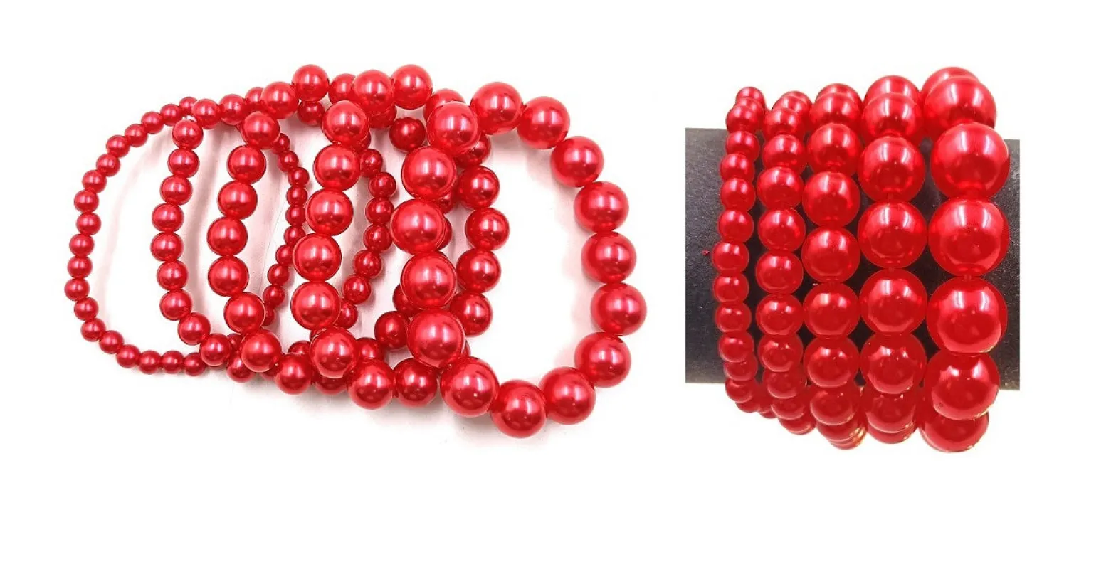 RED PEARL STRETCH BRACELETS ( 0094 RD ) made by Oh My Jewelry
