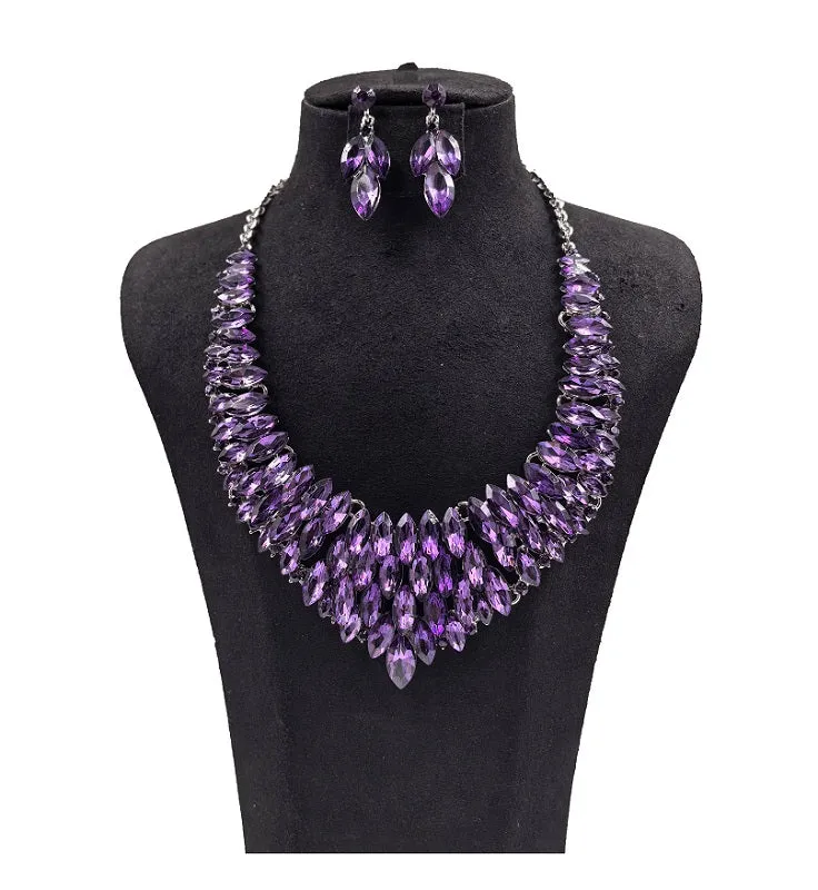 PURPLE SILVER RHINESTONE NECKLACE SET ( 0114 3U ) sold by Oh My Jewelry