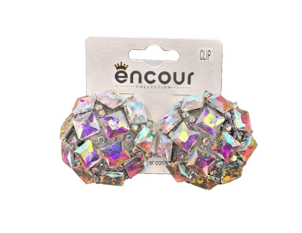 SILVER AB RHINESTONE CLIP ON EARRINGS ( 0557C 3X ) sold by Oh My Jewelry