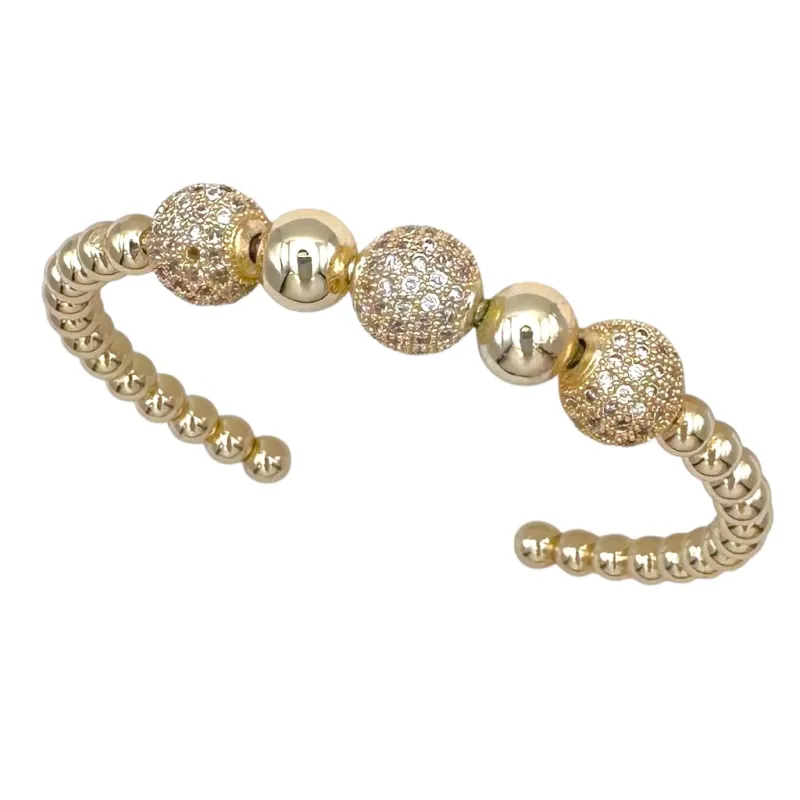 GOLD CUFF BANGLE BALL CZ STONES ( 1103 BG ) made by Oh My Jewelry