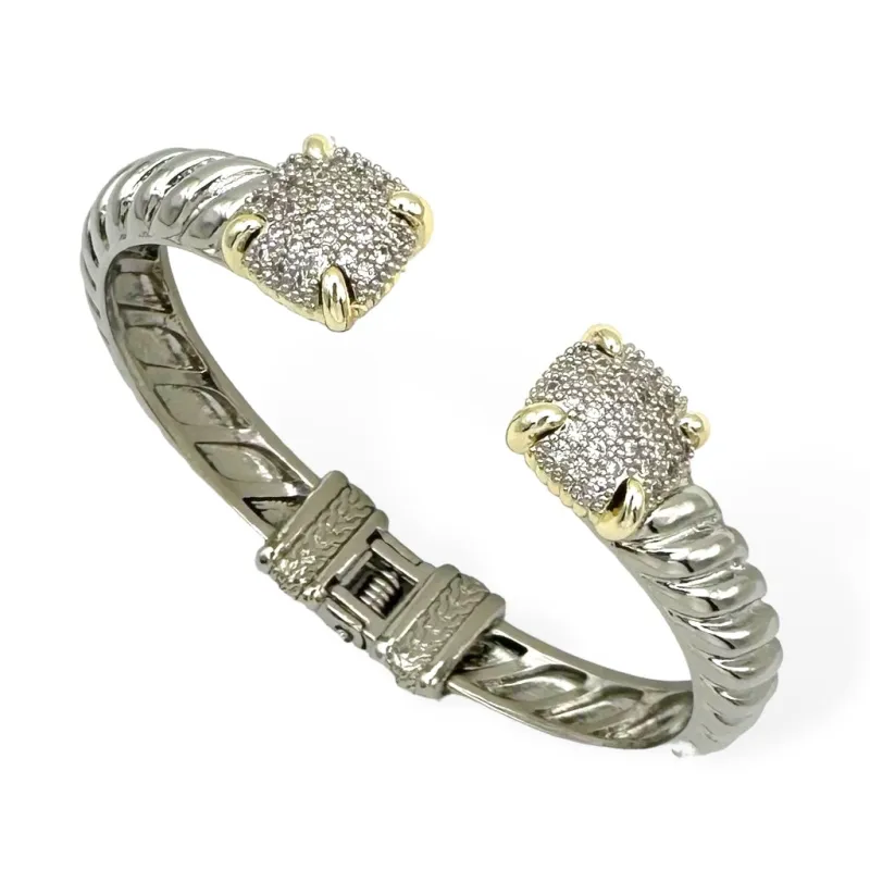 SILVER GOLD CUFF BANGLE CZ STONES ( 9239 KPV ) made by Oh My Jewelry