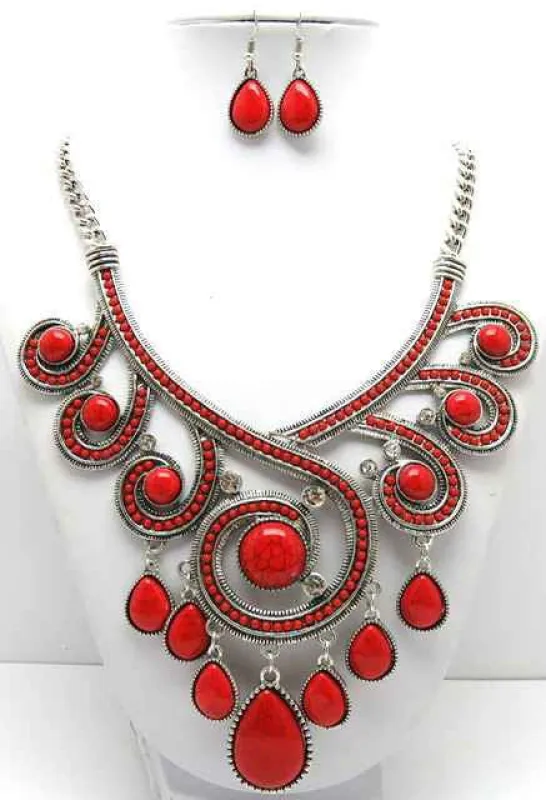 RED NECKLACE SET ( 3147 RD ) made by Oh My Jewelry