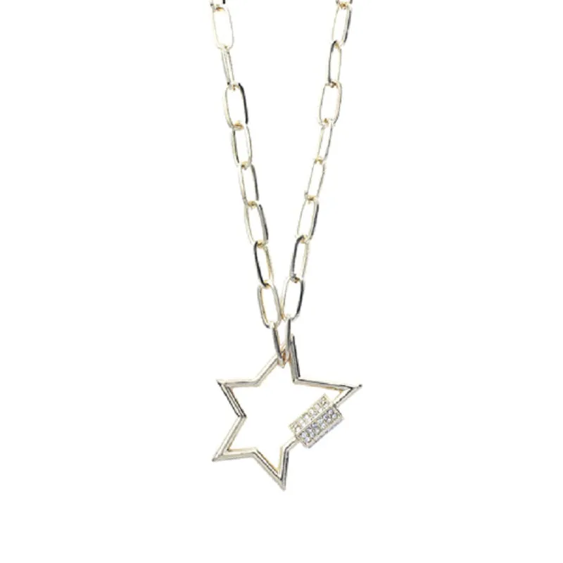 GOLD NECKLACE SET STAR PENDANT CLEAR STONES ( 17486 CRG ) sold by Oh My Jewelry