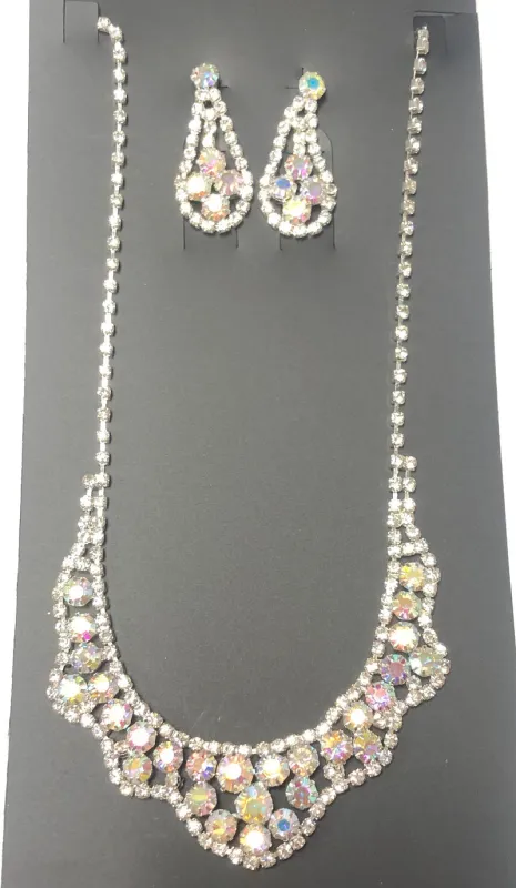 SILVER NECKLACE SET CLEAR AB STONES ( 33503 1AB ) sold by Oh My Jewelry