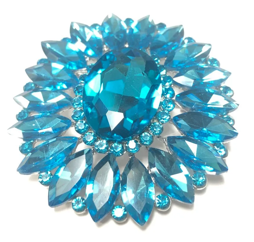 SILVER AQUA BLUE BROOCH ( 06698 SAQ ) sold by Oh My Jewelry