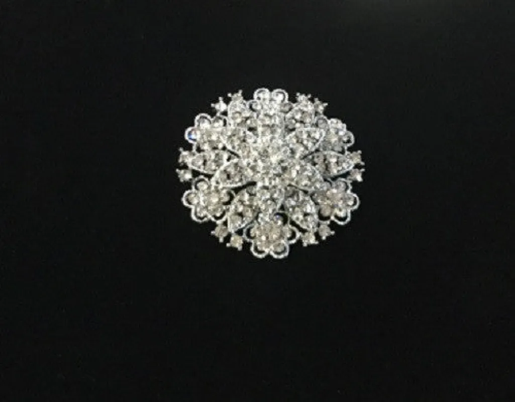 Round Silver Clear Rhinestone Flower Brooch ( 06564 SCL ) made by Oh My Jewelry