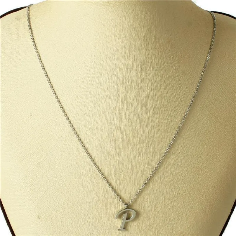 SILVER STAINLESS STEEL PENDANT "P" ( 3001 ) sold by Oh My Jewelry