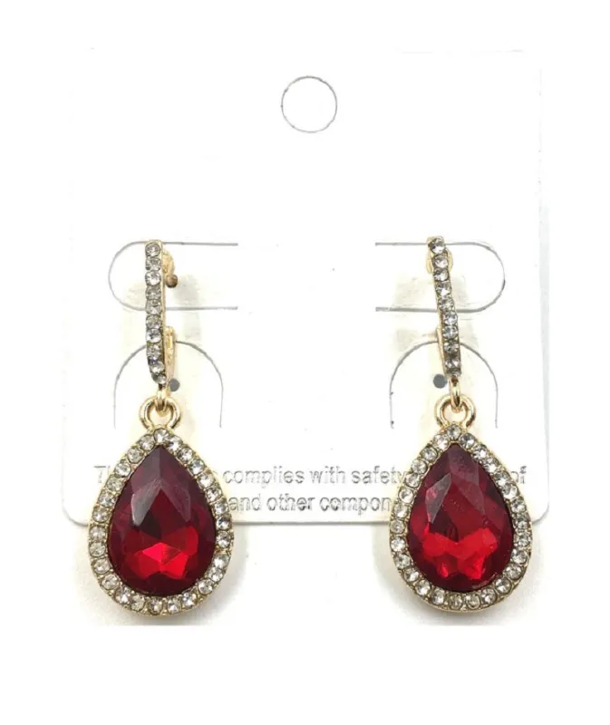 GOLD EARRINGS CLEAR RED STONES ( 0247 2R ) sold by Oh My Jewelry