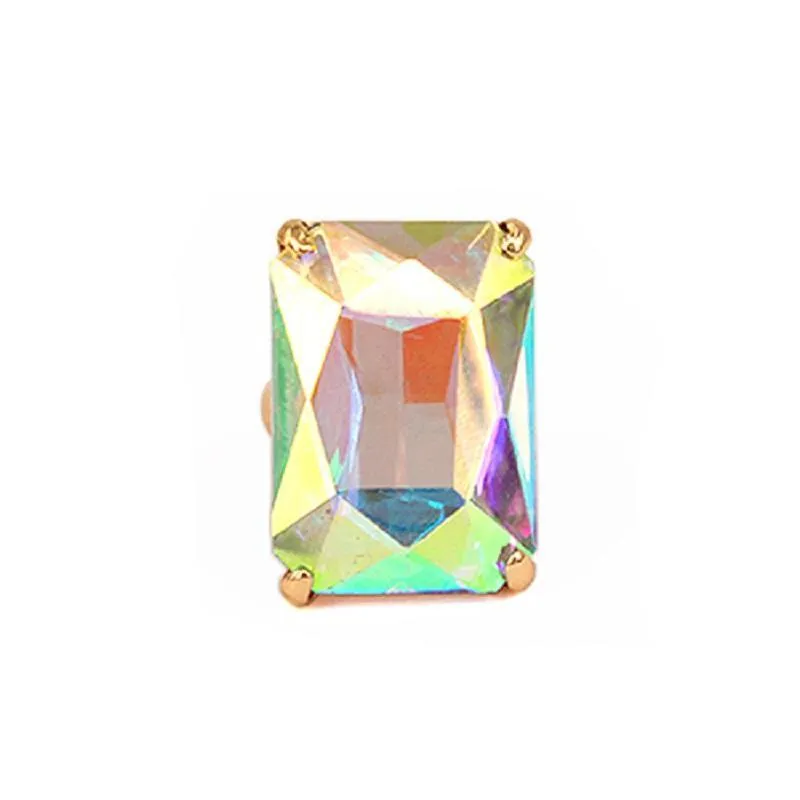 Gold Stretch Ring withj Large AB Rectangle Stone ( 7004 GDACL ) sold by Oh My Jewelry