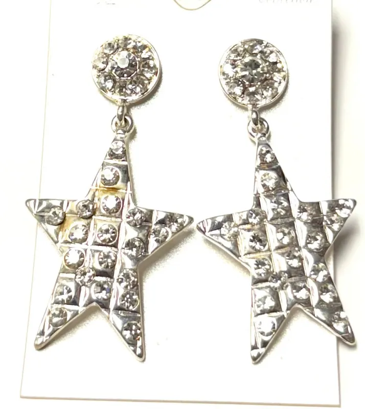 SILVER STAR EARRINGS CLEAR STONES ( 46 CL ) sold by Oh My Jewelry
