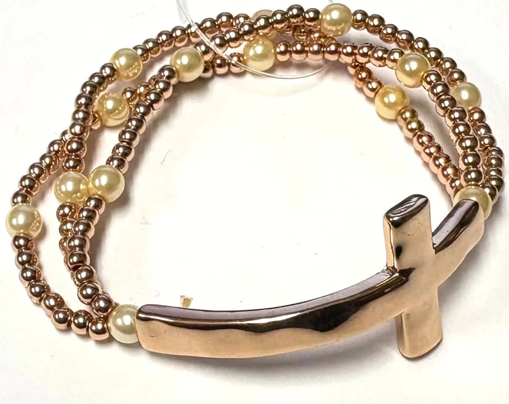 ROSE GOLD CROSS STRETCH BRACELET ( 04224 RGD ) made by Oh My Jewelry
