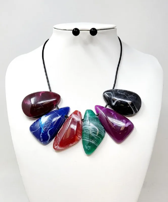 BLACK NECKLACE SET DARK MULTI COLOR STONES ( 10375 DMT ) sold by Oh My Jewelry