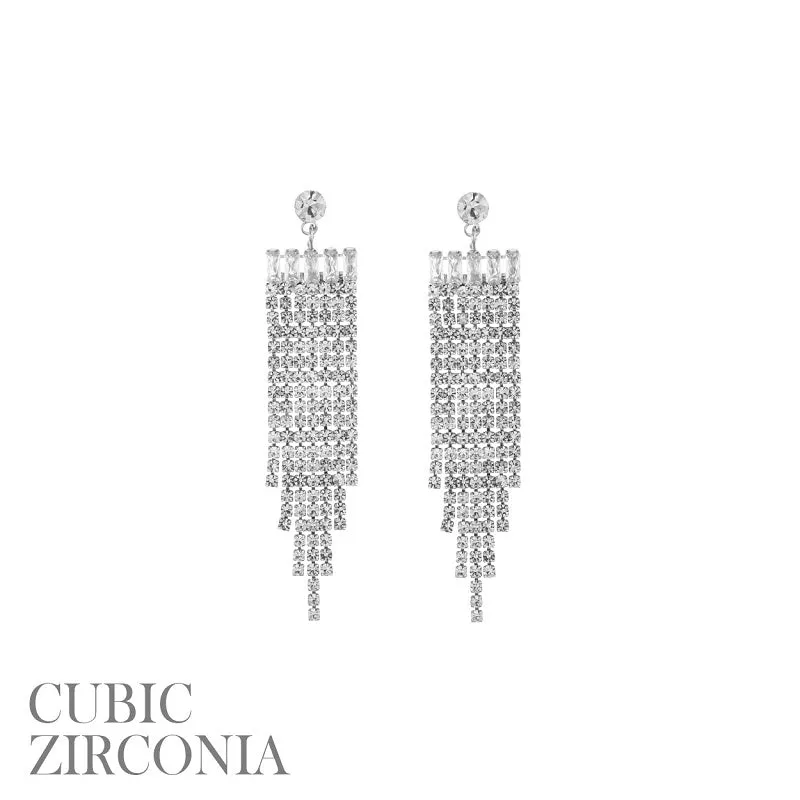SILVER CLEAR CZ CUBIC ZIRCONIA STONES EARRINGS ( 27960 CRS ) sold by Oh My Jewelry