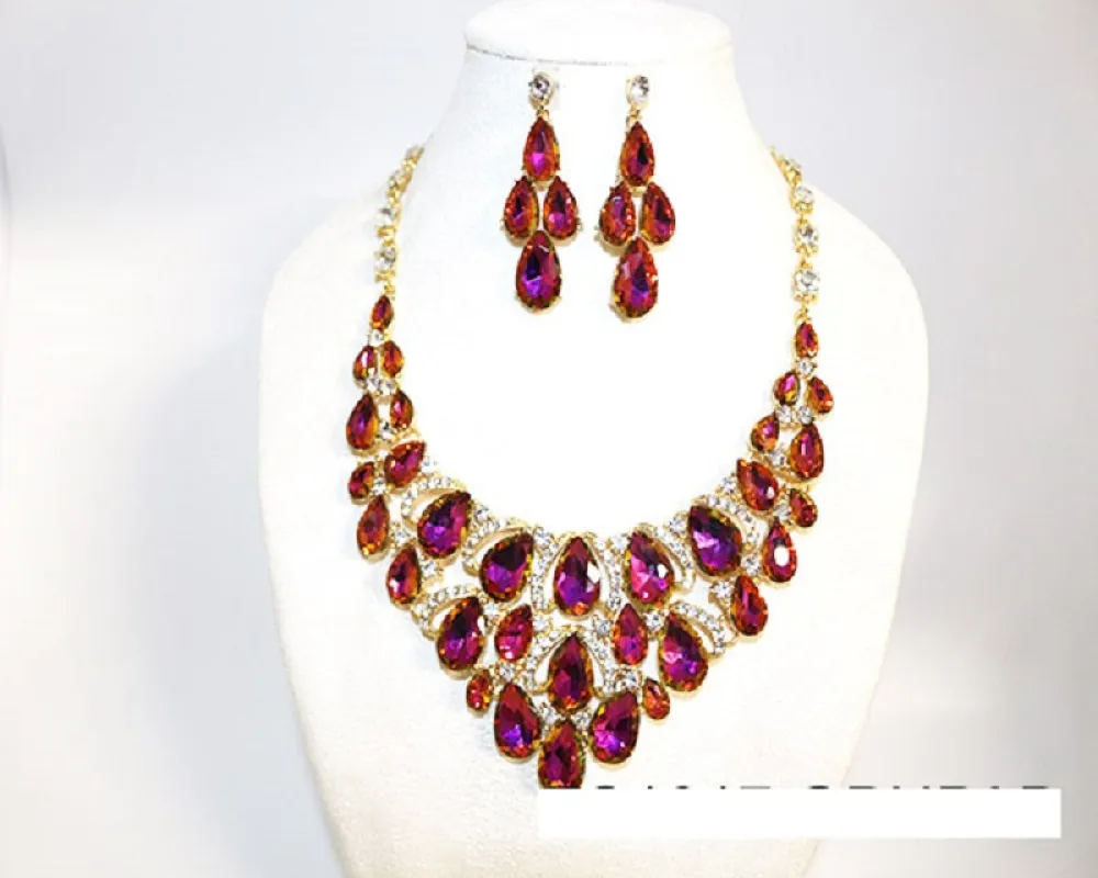 GOLD NECKLACE SET PURPLE AB STONES ( 1017 PUPAB ) sold by Oh My Jewelry