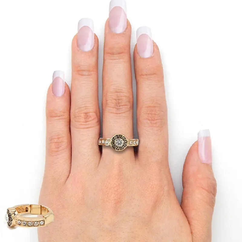GOLD STRETCH RING GREEK CLEAR STONES ( 3026 GDCLR ) sold by Oh My Jewelry