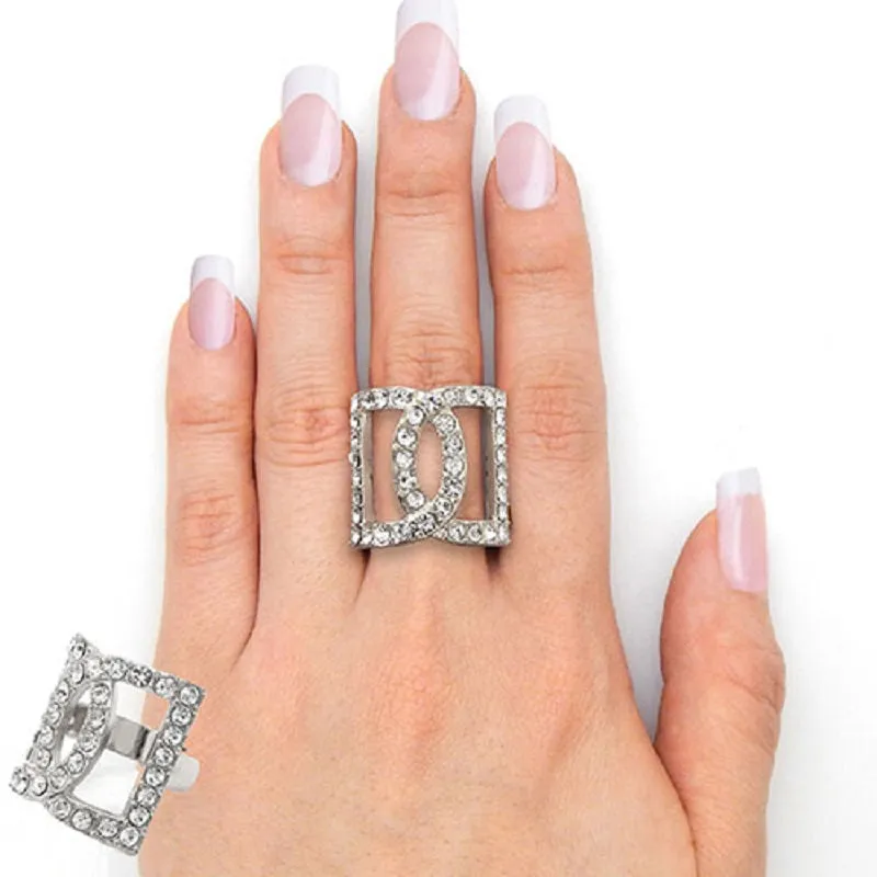 SILVER D RING CLEAR STONES ( 3025 RDCLR ) sold by Oh My Jewelry