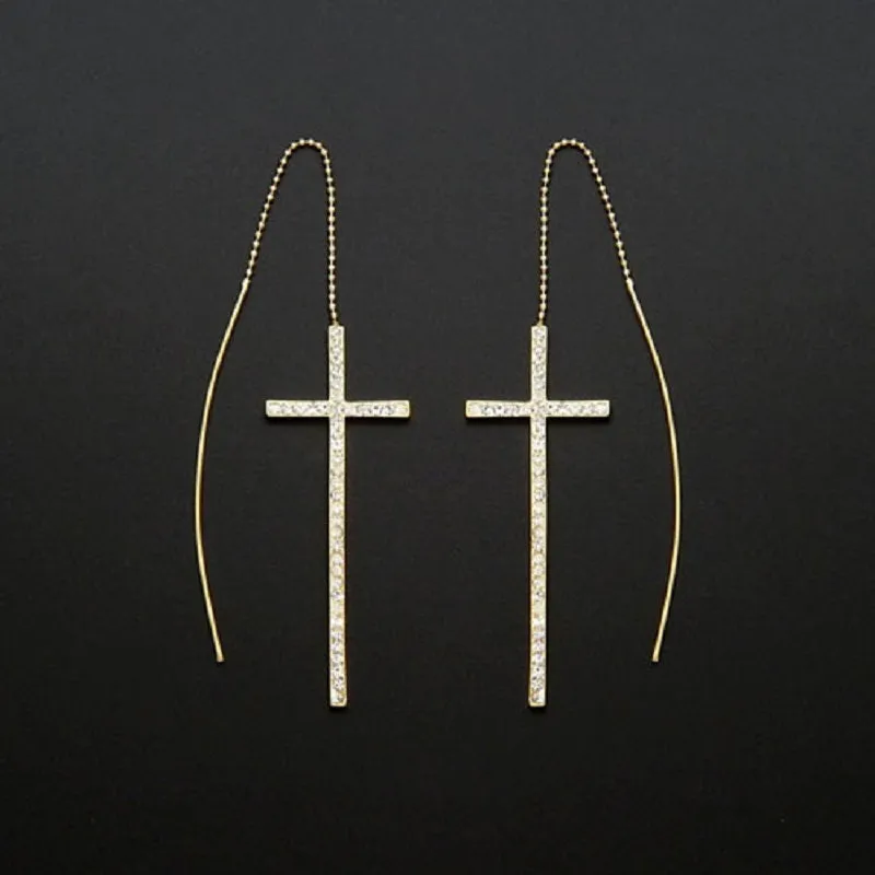 GOLD CROSS EARRINGS CLEAR STONES ( 2453 ) sold by Oh My Jewelry