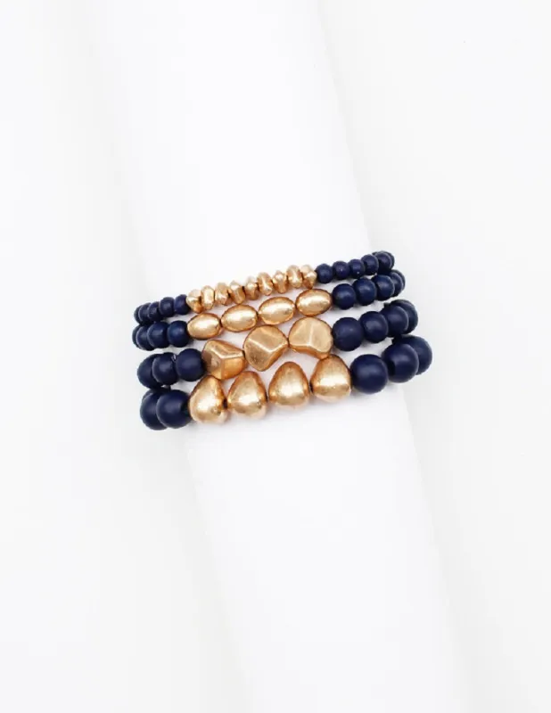 NAVY BLUE GOLD STRETCH BRACELET ( 2502 NV ) sold by Oh My Jewelry