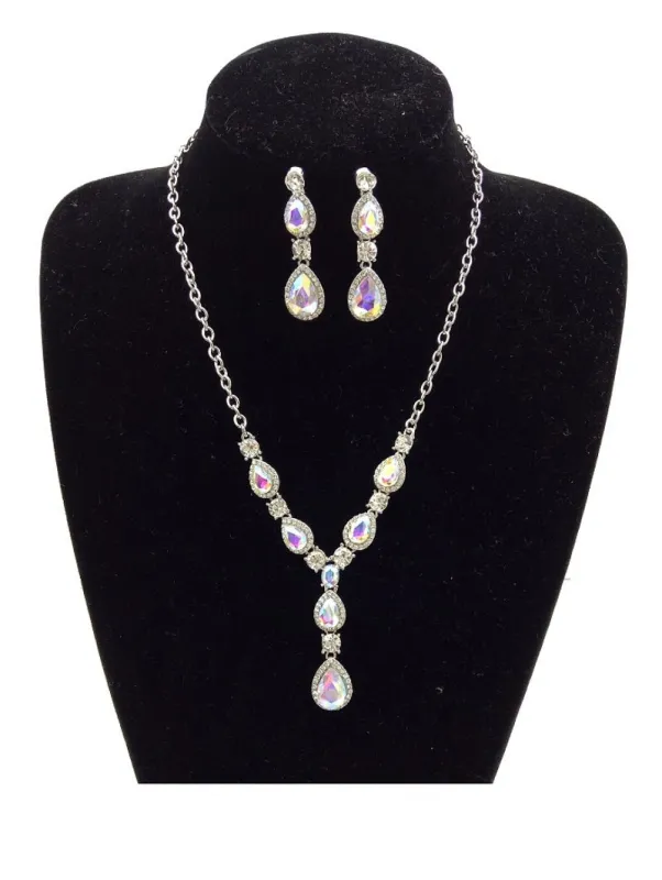 SILVER NECKLACE SET AB STONES ( 0028 3X ) sold by Oh My Jewelry