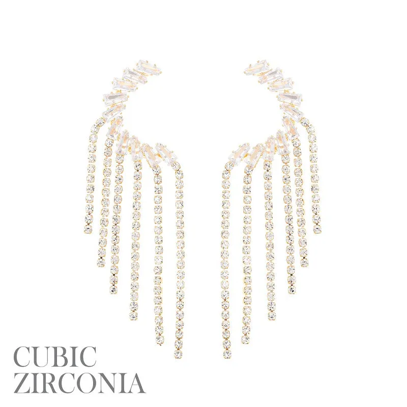 GOLD DANGLING EARRINGS CLEAR STONES ( 27720 CRG ) sold by Oh My Jewelry