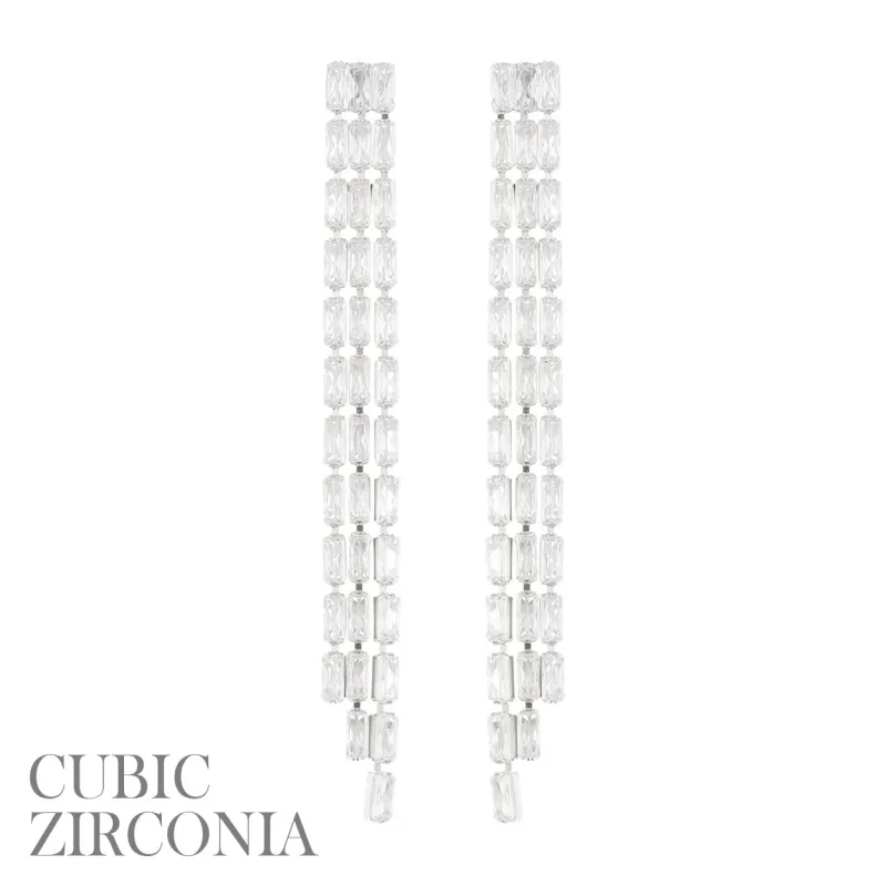 SILVER EARRINGS CLEAR CZ CUBIC ZIRCONIA STONES ( 27718 CRS ) sold by Oh My Jewelry