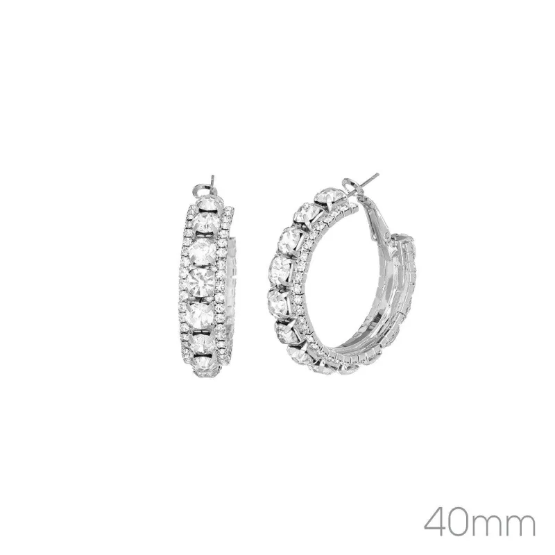 40MM SILVER HOOP EARRINGS CLEAR RHINESTONES ( 26277 _40) made by Rebecca Minkoff