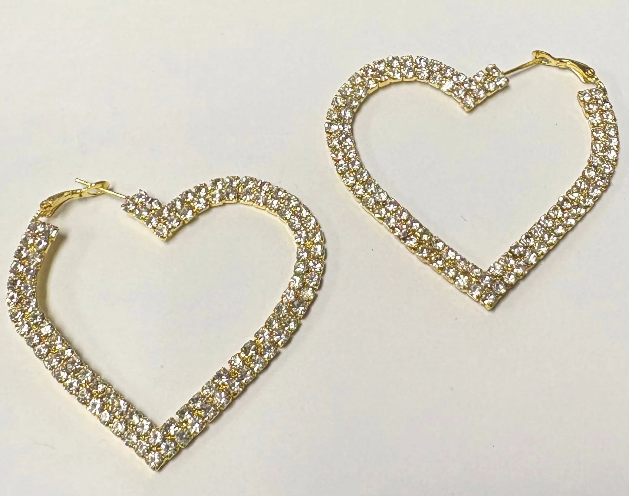 GOLD HEART EARRINGS CLEAR STONES ( 3350 G ) sold by Oh My Jewelry