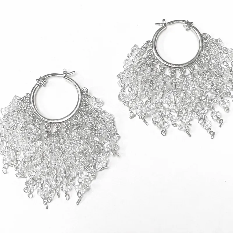 SILVER HOOP EARRINGS DANGLING CLEAR CRYSTALS ( 50093 S ) made by Oh My Jewelry