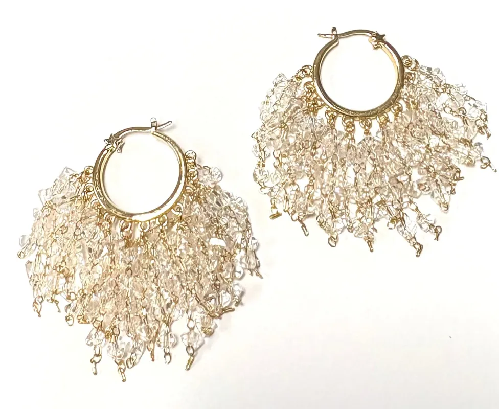 GOLD HOOP EARRINGS DANGLING CLEAR CRYSTALS ( 50093 GD ) sold by Oh My Jewelry