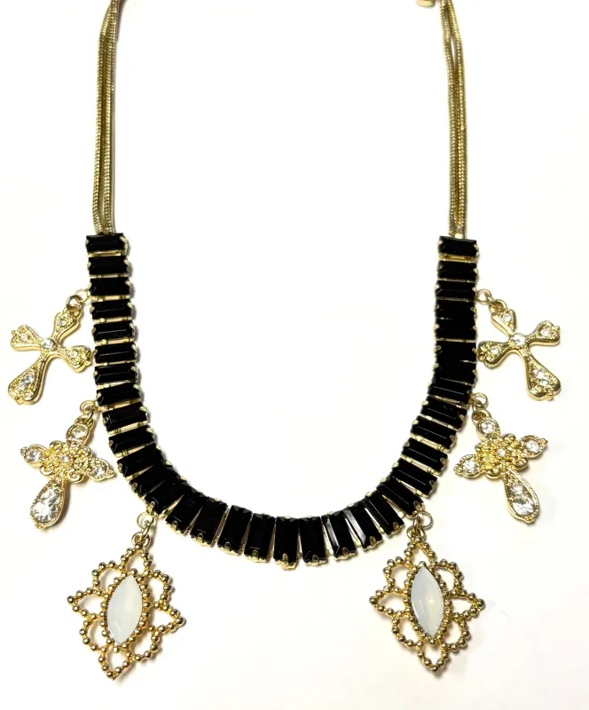 GOLD BLACK NECKLACE CROSS CHARMS ( 00025 BLACK ) sold by Oh My Jewelry