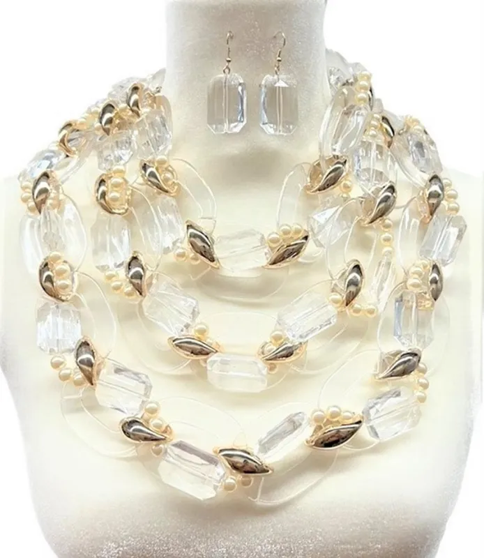 GOLD CLEAR CHUNKY NECKLACE SET ( 3478 GPCL ) made by Oh My Jewelry