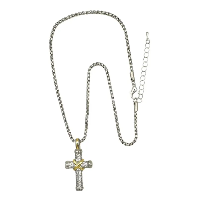 14K GOLD PLATED CROSS NECKLACE CZ STONES ( 1601 ) sold by Oh My Jewelry