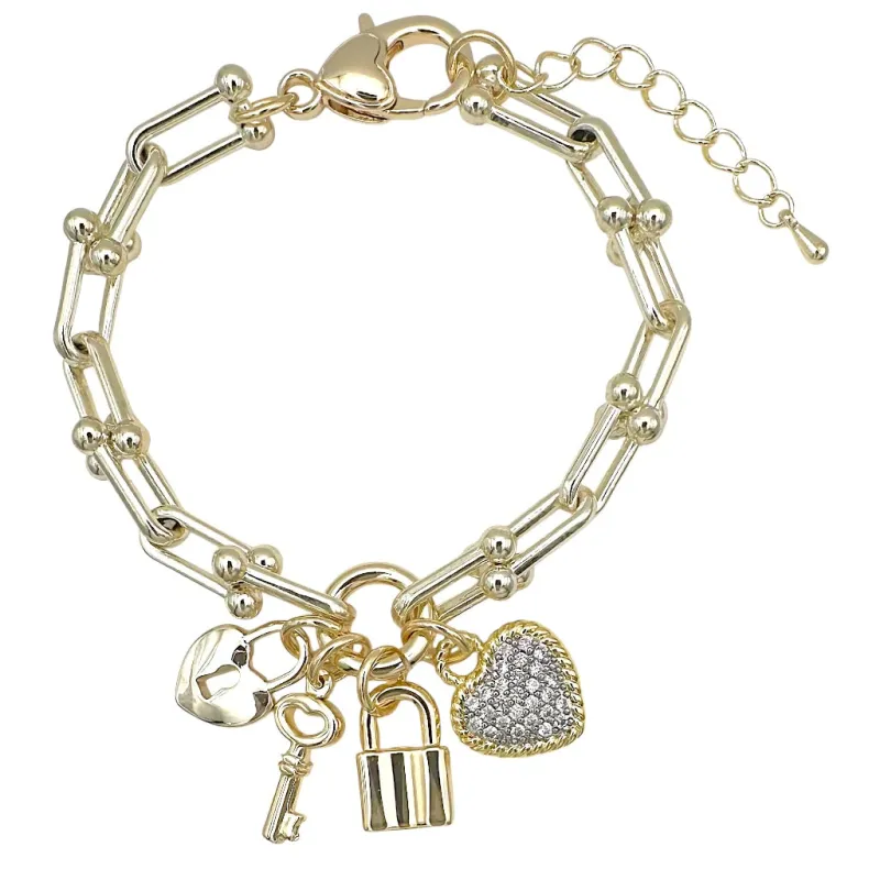 14K GOLD PLATED BRACELET HEART CZ STONES ( 1502 BG ) sold by Oh My Jewelry